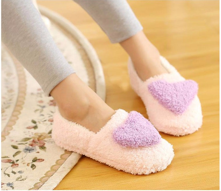 Ladies' Terry Cloth Hearts Plush Fur Booties for Home