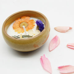 Ceramic Bowl with Dried Flowers Essential Oil Candle