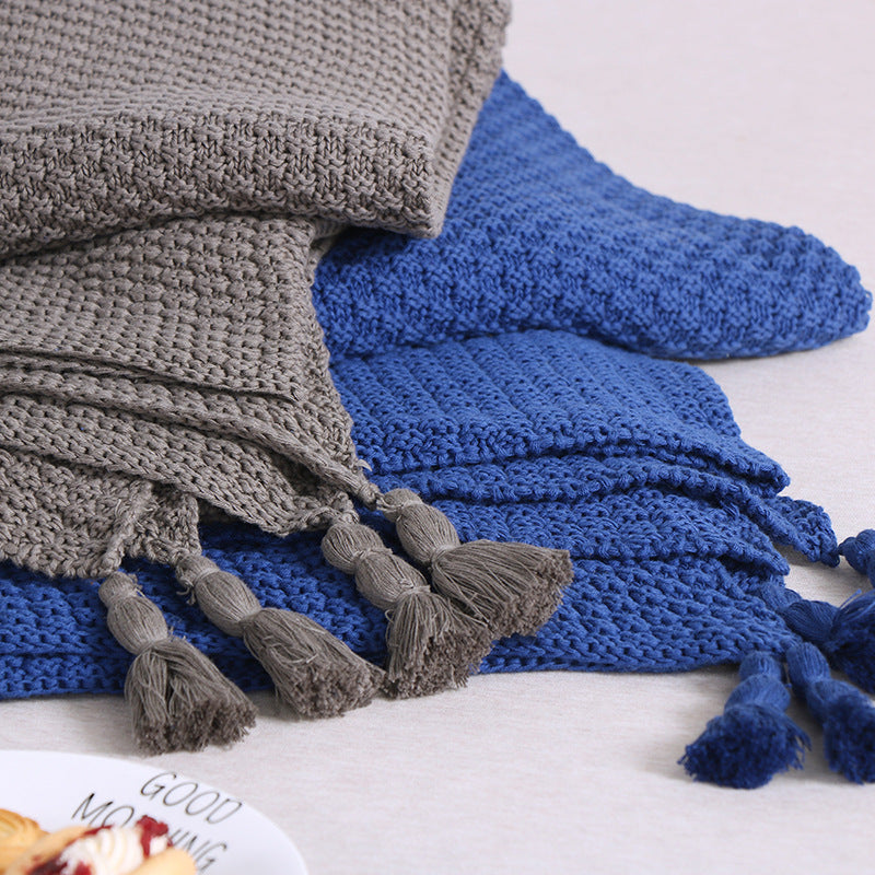 Knit Cotton Waffle Pattern Blanket and Sofa Throw, 130cm x 170cm
