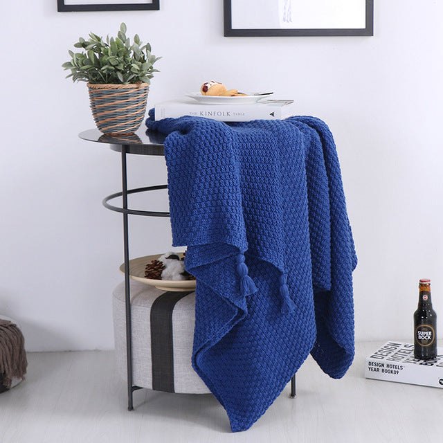 Knit Cotton Waffle Pattern Blanket and Sofa Throw, 130cm x 170cm