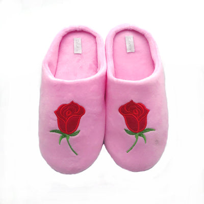 Soft Coral Velvet Embroidered Slippers