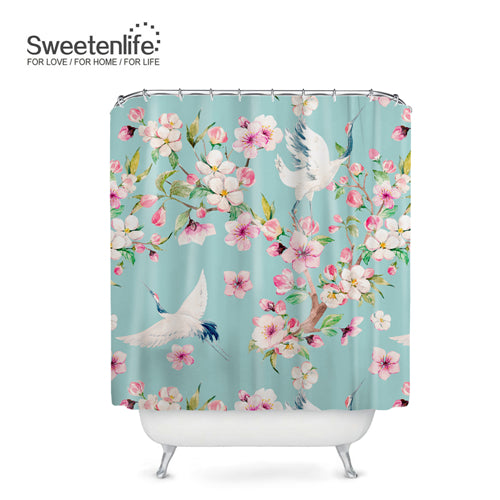 Exotic Birds & Flowers Bath Curtains, with 12 Hooks