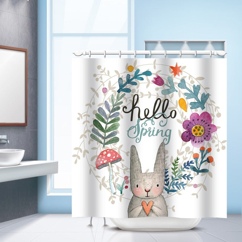 Hello Spring Sweet Rabbit Shower Curtain