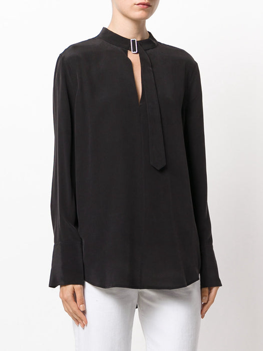 Women's Silk Metal Button V-Neck Long Sleeve Blouse