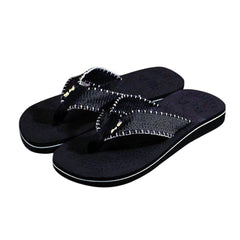 Striped Sole Fabric Strap Flip-Flops for Home, Beach
