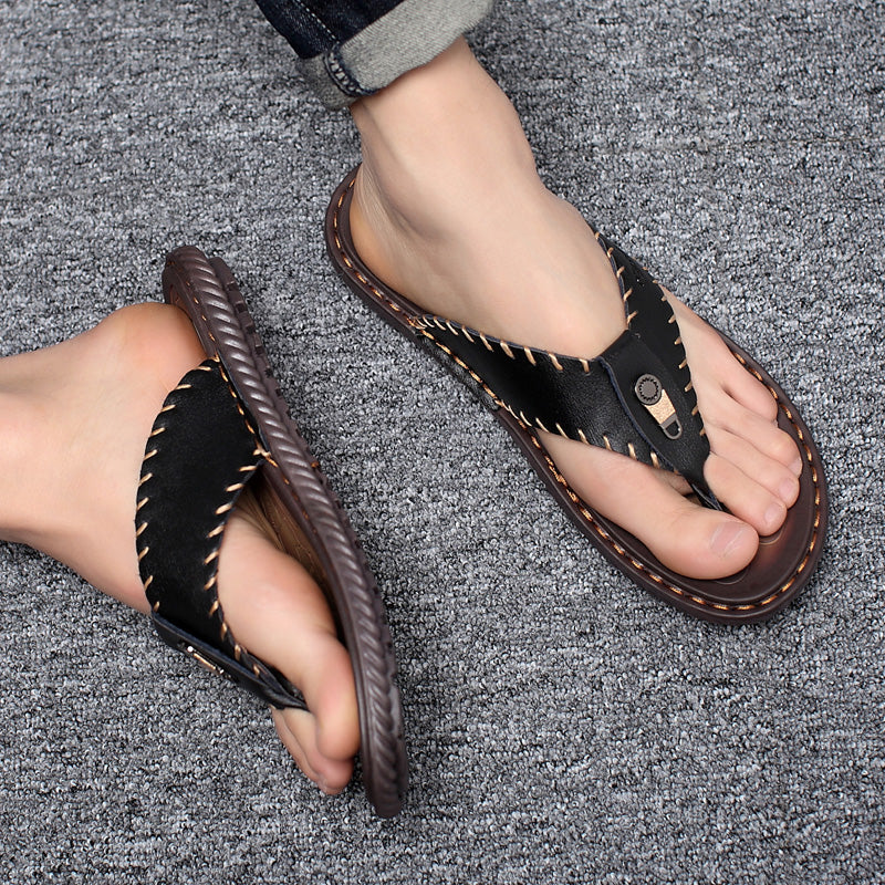 Handmade Genuine Leather Sandals with Sewn Borders