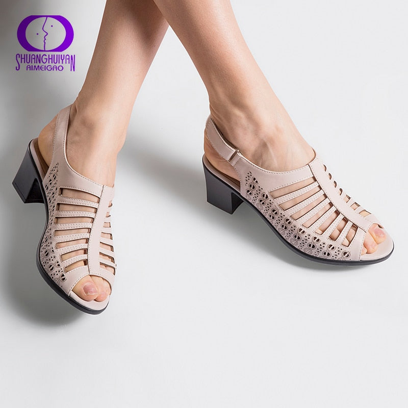 Women's Peep Toe Soft Leather Summer Sandals