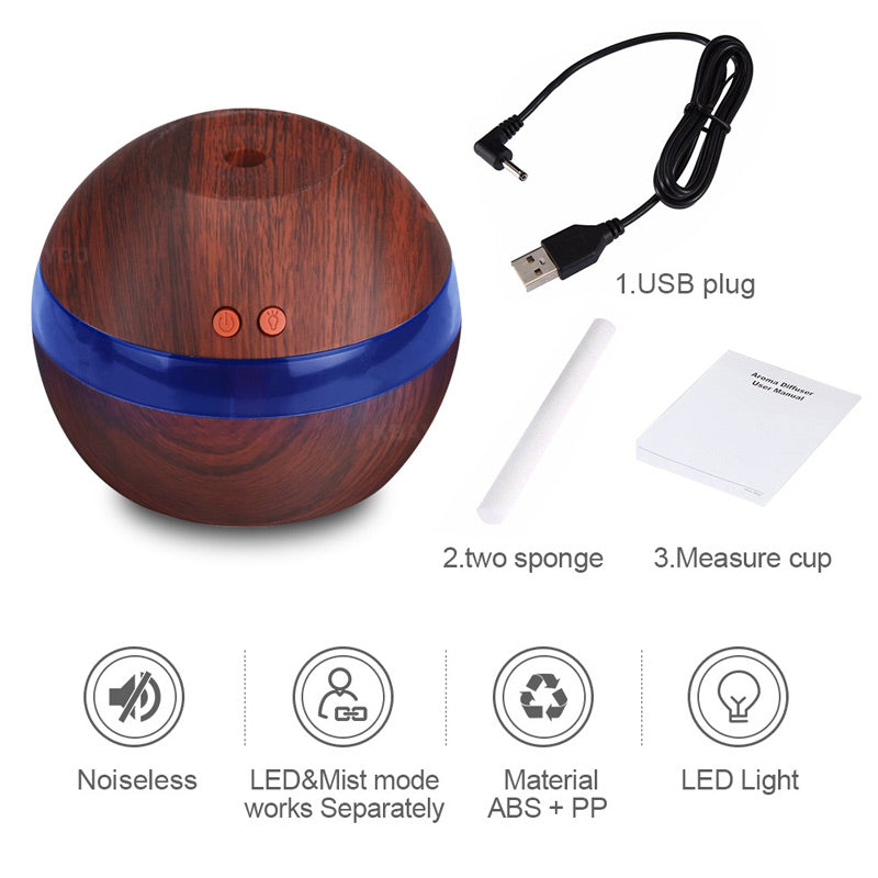 USB Power Woodgrain Sphere Aromatic Oil Diffuser