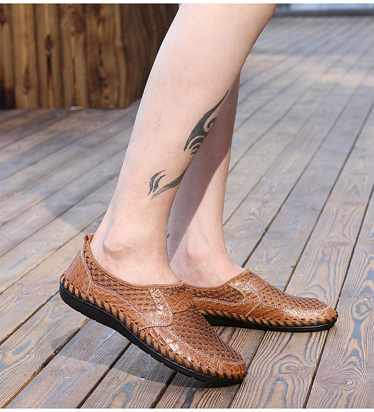 Retro Mesh Men's Casual Leather Rubber Sole Sandals