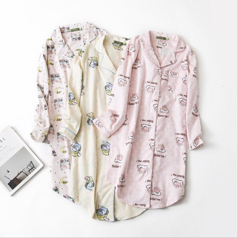 Women's Cute Moon Bears Printed Cotton Night Shirt