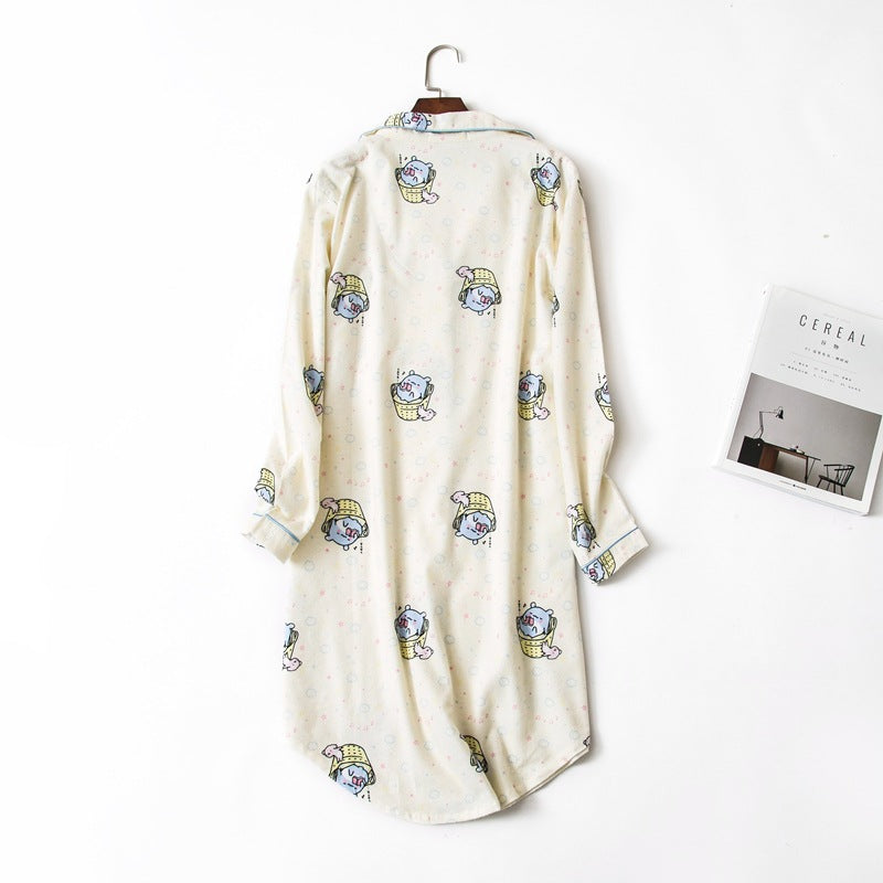 Women's Cute Moon Bears Printed Cotton Night Shirt