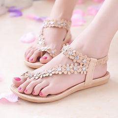 Ladies Bohemian Flower Strap Flat Sandals