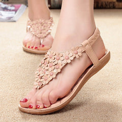 Ladies Bohemian Flower Strap Flat Sandals