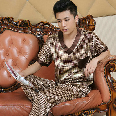 Summer Mens Silk Satin Pajamas Set