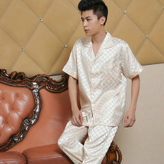 Summer Mens Silk Satin Pajamas Set