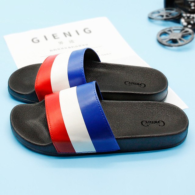 Red White Blue Striped Contour Insloe Men's Slippers