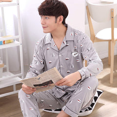 Summer Cotton Long Sleeve O Neck Pajama For Men