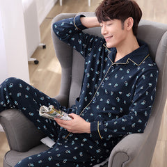 Summer Cotton Long Sleeve O Neck Pajama For Men