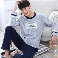 Summer Cotton Long Sleeve O Neck Pajama For Men