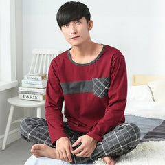 Summer Cotton Long Sleeve O Neck Pajama For Men