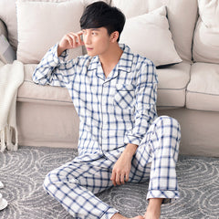 Summer Cotton Long Sleeve O Neck Pajama For Men