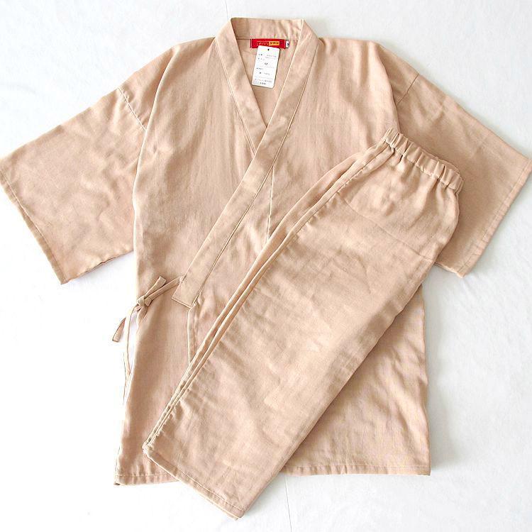 Men's Pajamas Kimono Summer Cotton Short sleeve Calf-Length Pants Pajamas
