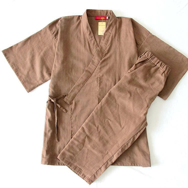 Men's Pajamas Kimono Summer Cotton Short sleeve Calf-Length Pants