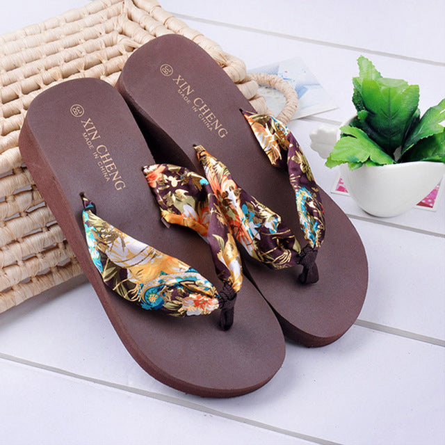 Women Floral Strap Wedge Beach Sandals