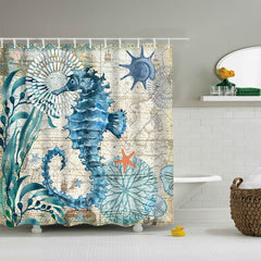 Sea Turtle, Sea Horse, Flamingos, and Exotic World, Polyster Fabric Shower Curtain