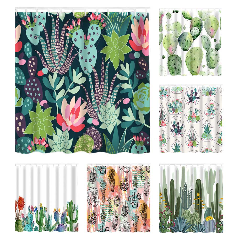 Cactus Print Shower Curtains, 180 x 180cm