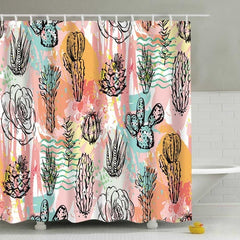 Cactus Print Shower Curtains, 180 x 180cm